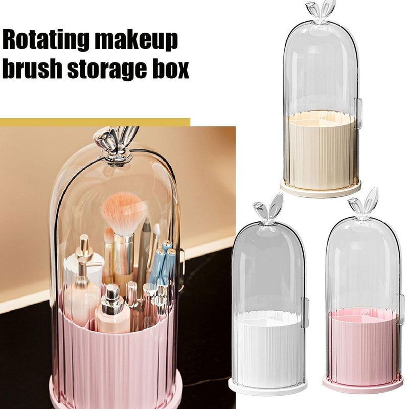 Makeup Brush Holder Organizer with 360° Rotating, Sliding Opening Dustproof Brushes Container for Vanity Bathroom Countertop, Easy Visibility - Image 2